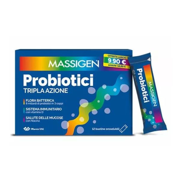 Massigen Probiotici Integratore di Fermenti LAttici Tripla Azione 12 Stick