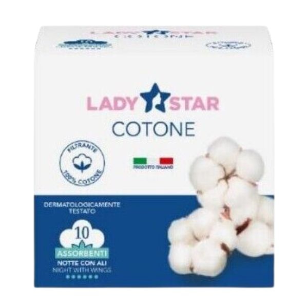 Ladystar Assorbenti Notte In Cotone Con Ali 10 Pezzi