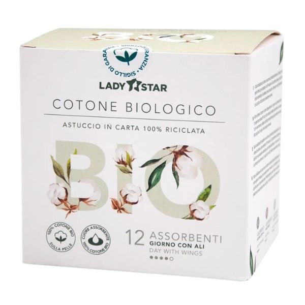 Ladystar Assorbenti Bio 100% In Cotone Per Il Giorno Con Ali 12 Pezzi