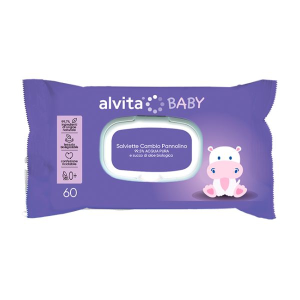 Alvita BabySalviette cambio pannolino PURE WATER 60 Pezzi