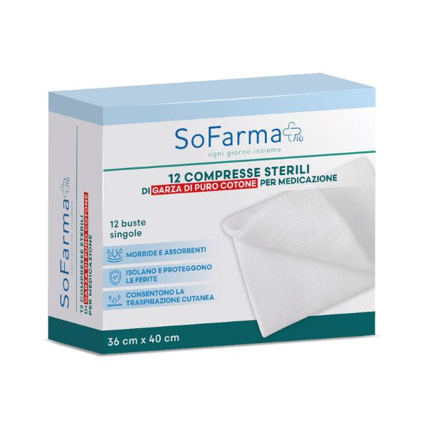 Sofarmapiu' Compressa in Cotone 36x40cm 12 Pezzi per Medicazione e Igiene