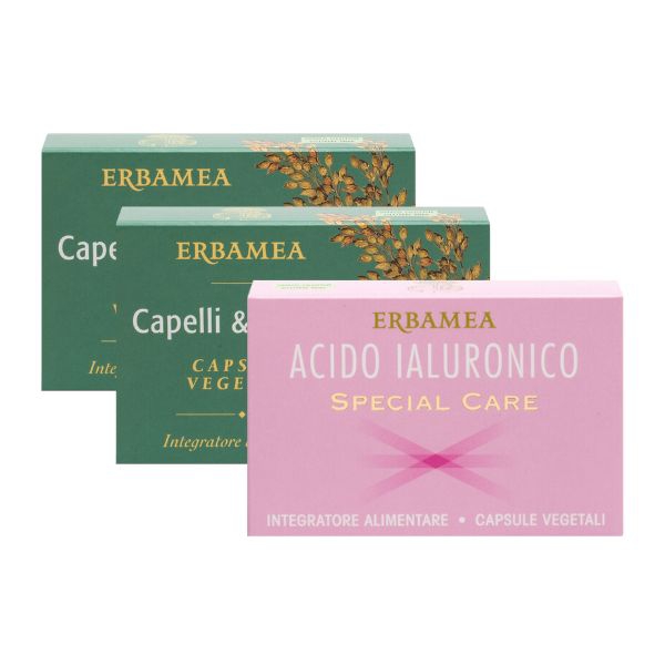 Erbamea Kit Integratore Capelli & Unghie 24+24 Capsule + Acido Ialuronico 24 Capsule
