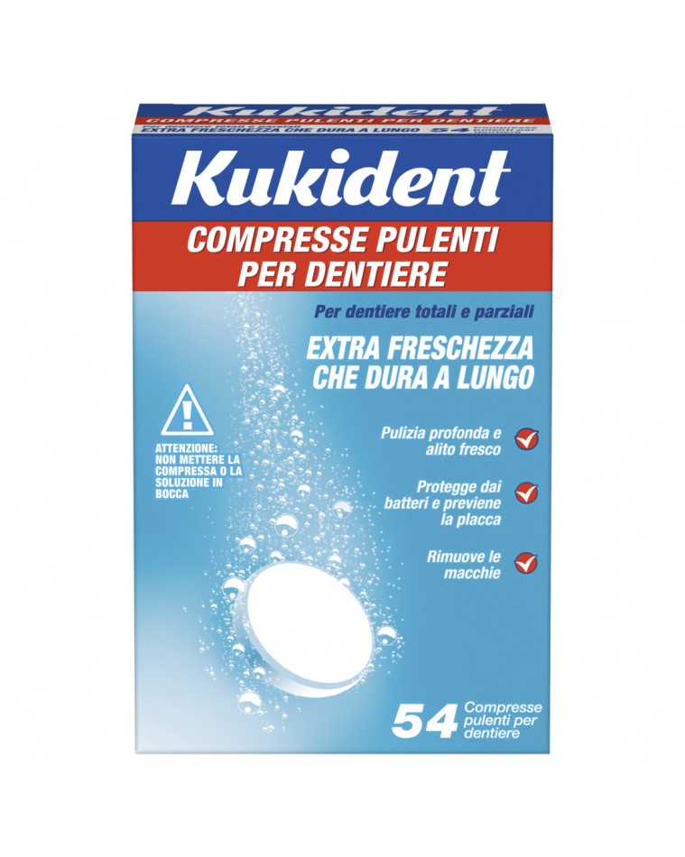 Kukident Linea Protesi Dentali Cleanser Fresh 54 Compresse Pulenti per Dentiere