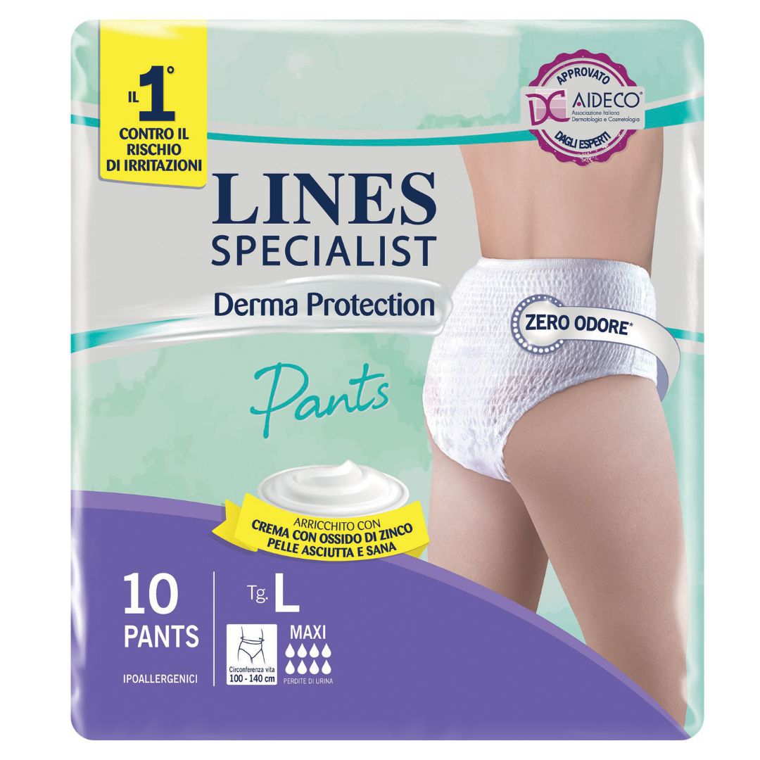 Lines Special Derm Pants per Incontinenza Massima Assorbenza Taglia L 10 Pezzi