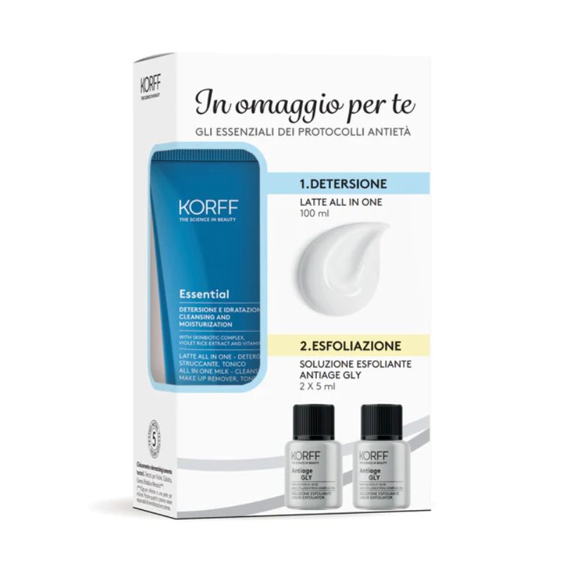 Korff Kit Detersione + Esfoliazione Latte 100ml + 2 Soluzioni Esfolianti Antiage