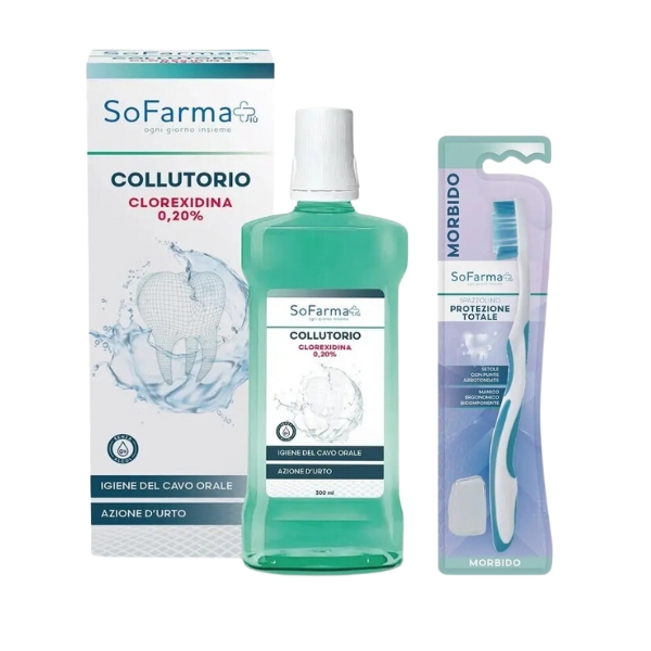Sofarmapiu' Spazzolino Total Protection Setole Morbide + Collutorio Clorexidina 0,20% 300ml