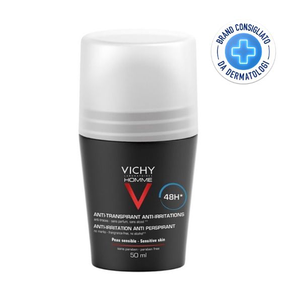 Vichy Homme Deodorante 48h Roll-on Pelle Sensibile Effetto Lenitivo Uomo 50 ml