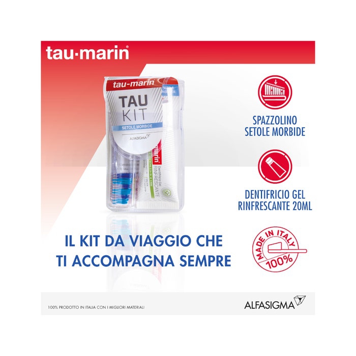 Tau-Marin Kit Spazzolino Morbido e Dentifricio gel Rinfrescate alle Erbe 20 ml