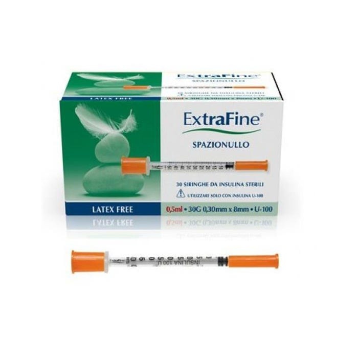 Desa Pharma ExtraFine Spazio Nullo Siringa Per Insulina 0,5 ml 30G 100UI 30 Pezz