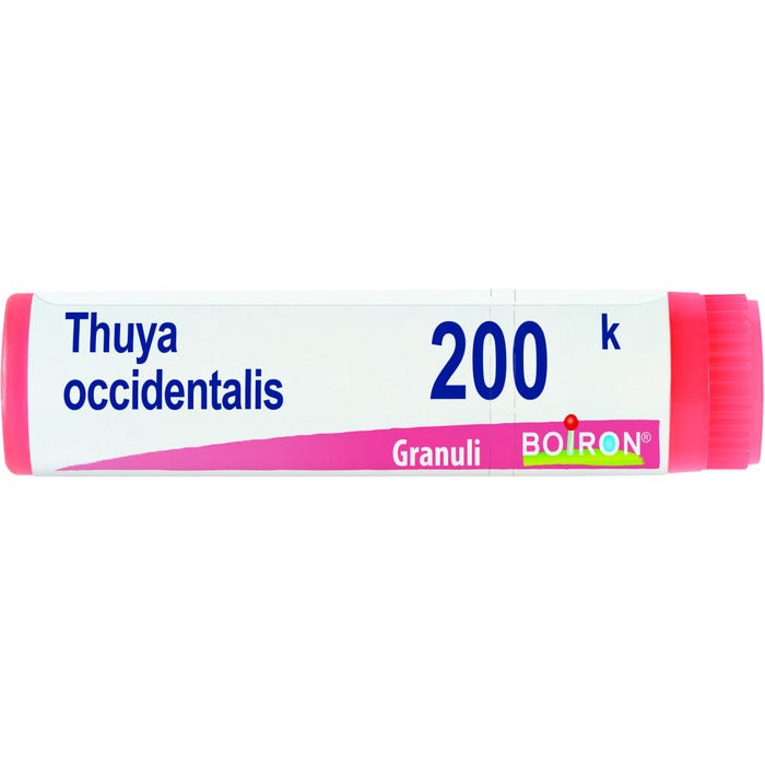  Granuli omeopatici di Thuya, indicati per il trattamento di verruche e problemi cutanei, alla diluizione 200K.