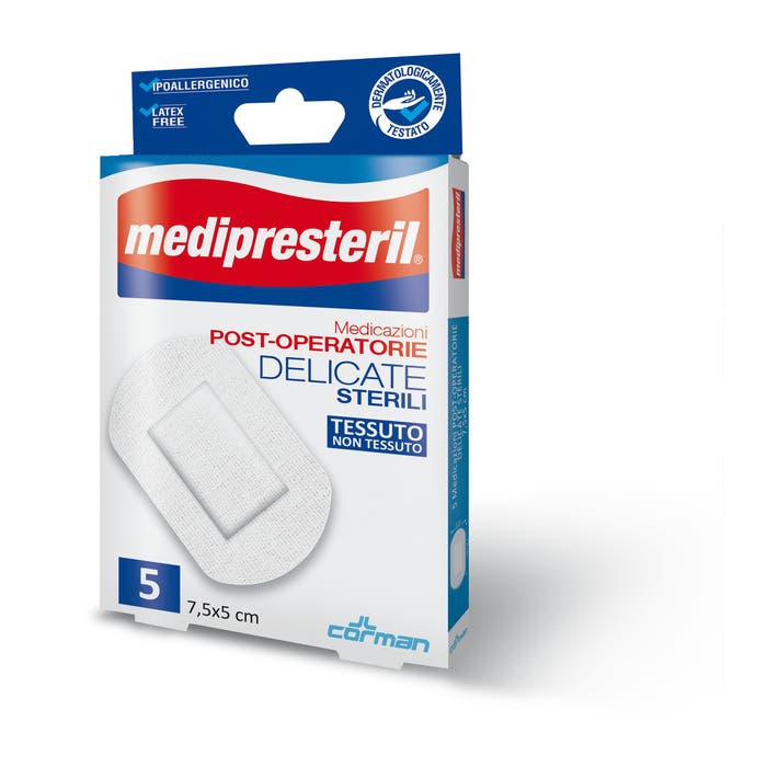 Medipresteril Post-Operatorie Medicazioni Delicate Sterili TNT 7,5x5 cm 5 Pezzi