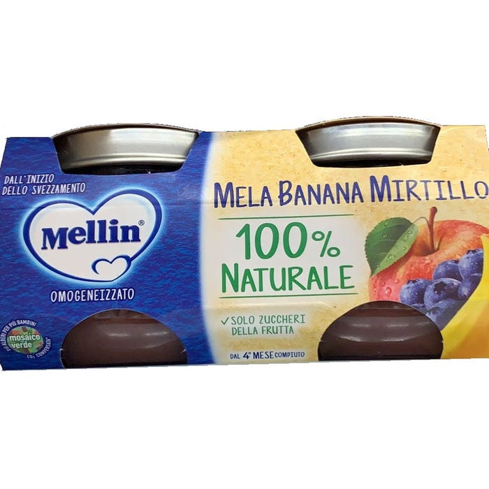 Mellin Omogeneizzato Di Frutta Mela e Mirtillo 2 x 100 g