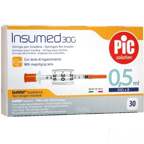 Pic Siringa Per Insulina 0 5ml 30g 8mm 30 Pezzi.