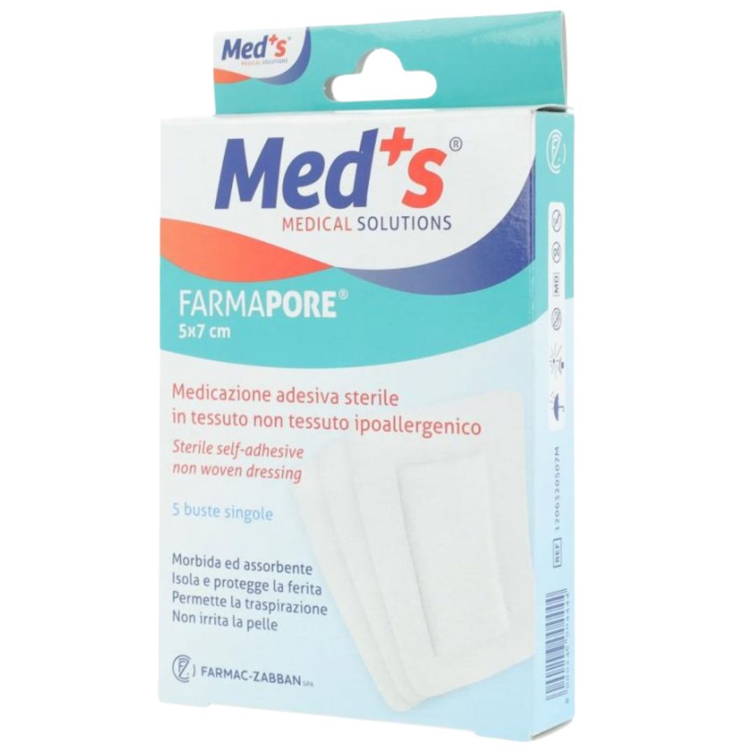 Med's Farmapore Medicazione Autoadesiva Sterile Con Cerotto 5 x 7 cm 5 Pezzi