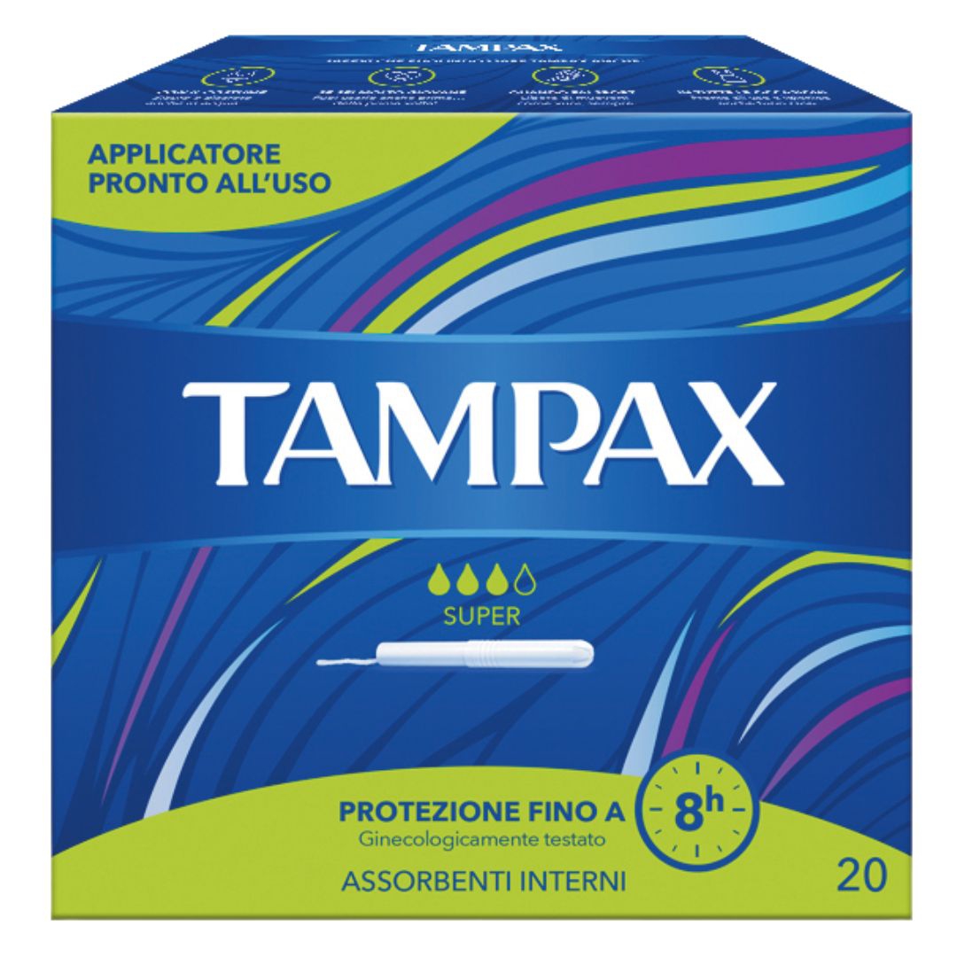 Tampax Blu Box Super Assorbenti Interni Flusso Medio Abbondante 20 Pezzi
