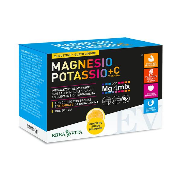 Erba Vita Magnesio e Potassio + Vitamina C Integratore Gusto Limone 20 Bustine