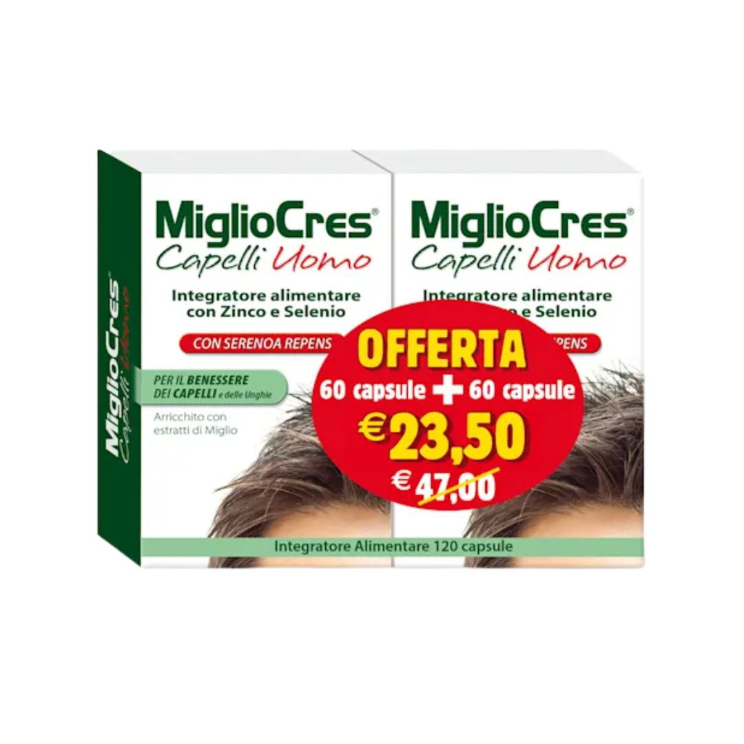 MiglioCres Capelli Uomo Integratore Anticaduta 60 Capsule +60 Capsule