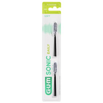 Gum Sonic Daily Spazzolino Batteria Refill Black Testine Di Ricambio 2 Pezzi