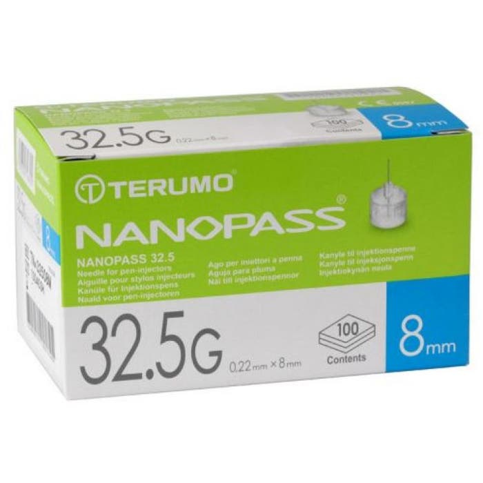 Nanopass Ago Per Penna Da Insulina 32,5G 8 mm 100 Pezzi