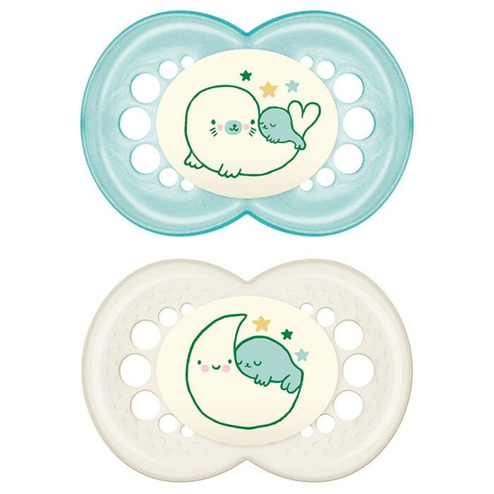 Mam Night Set Succhietto In Silicone Per Bambini 6 Mesi+ Fantasia Assortita