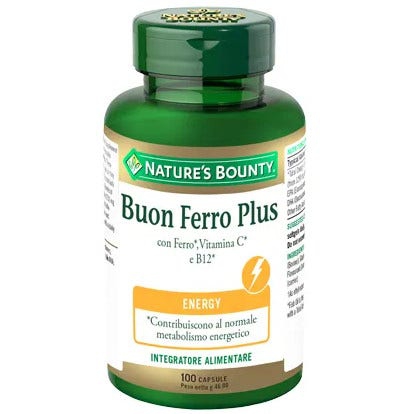 Nature's Bounty Buon Ferro Plus Integratore Metabolismo Energetico 100 Caspule