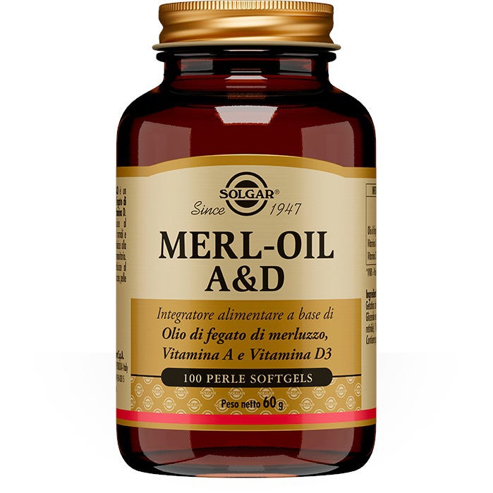 Solgar Merl-Oil A&D Integratore di Olio di Fegato di Merluzzo 100 Perle