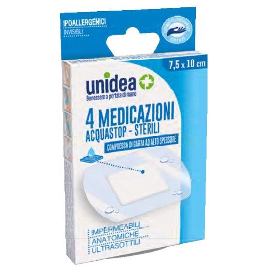 Unidea Medicazioni Sterili AcquaStop Misura 7,5x10cm 4 Pezzi