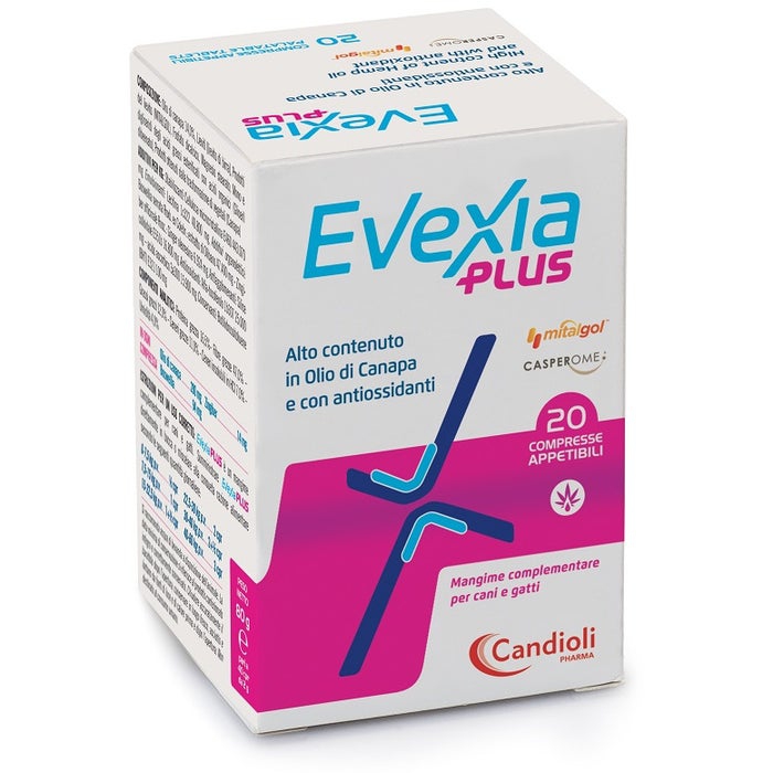 Evexia Plus Cane e Gatto Mangime con Olio di Canapa Barattolo 20 Compresse