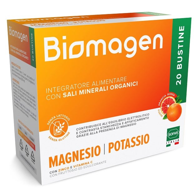 Biomagen Integratore Magnesio e Potassio Gusto Arancia Rossa 20 Bustine