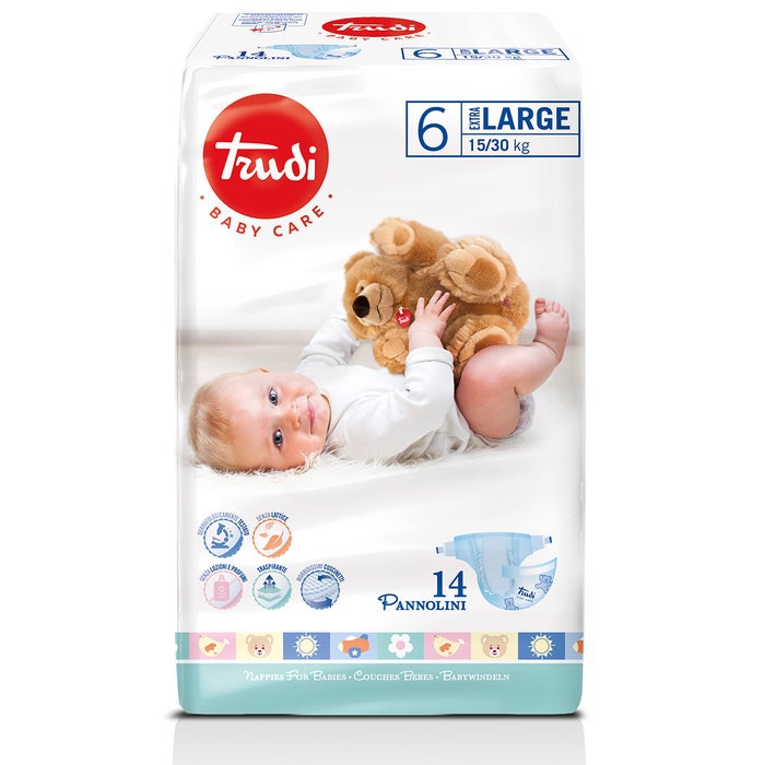 Trudi Baby Care Pannolini Bambini Extra Large 15/30kg 14 Pezzi
