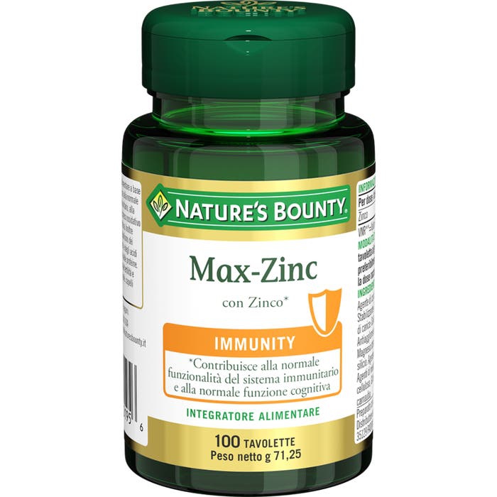 Nature's Bounty Max-Zinc Integratore Difese Immunitarie 100 Tavolette