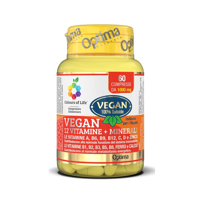 Optima Colours of Life Vegan 12 Vitamine + Minerali Integratore Difese Immunitar