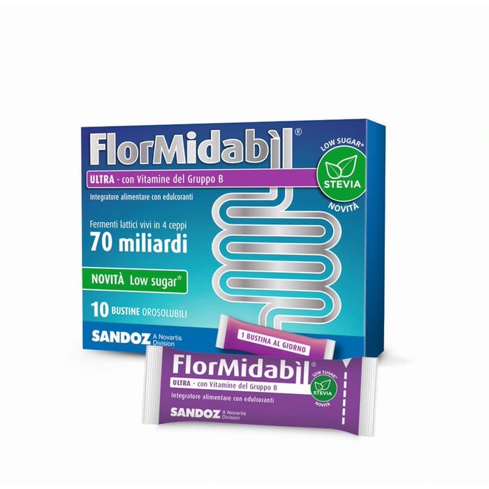 FlorMidabil Ultra Con Stevia Polvere Integratore Fermenti Lattici Vivi 10 Bustin