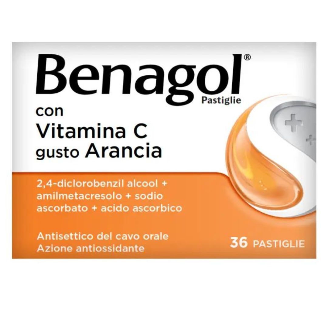 Benagol Vit C Gusto Arancia 36 Pastiglie per il Mal di Gola
