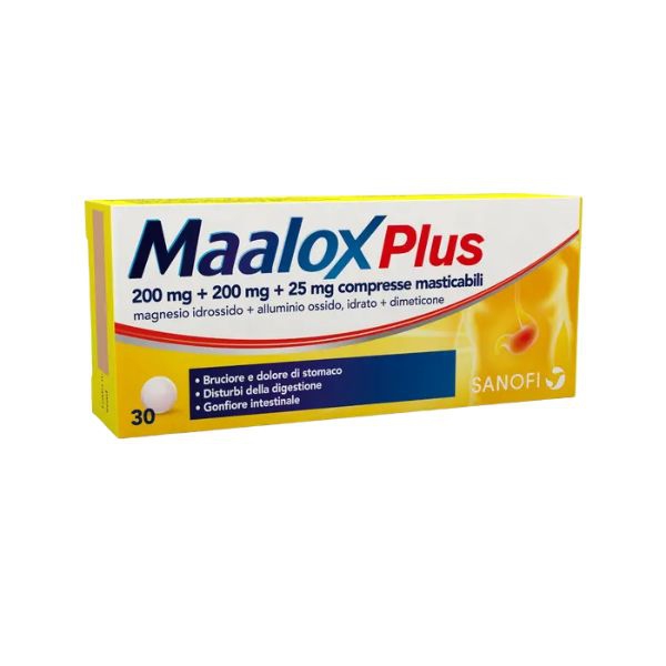 Maalox Plus Plus 200 Mg + 200 Mg + 25 Mg Compresse Masticabili 30 Compresse
