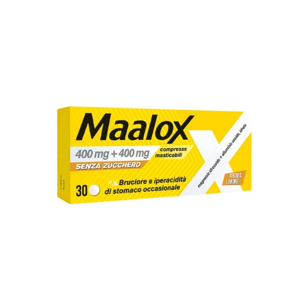 Maalox 400 Mg  400 Mg Compresse Masticabili Senza Zucchero Aroma Limone 30 Compresse