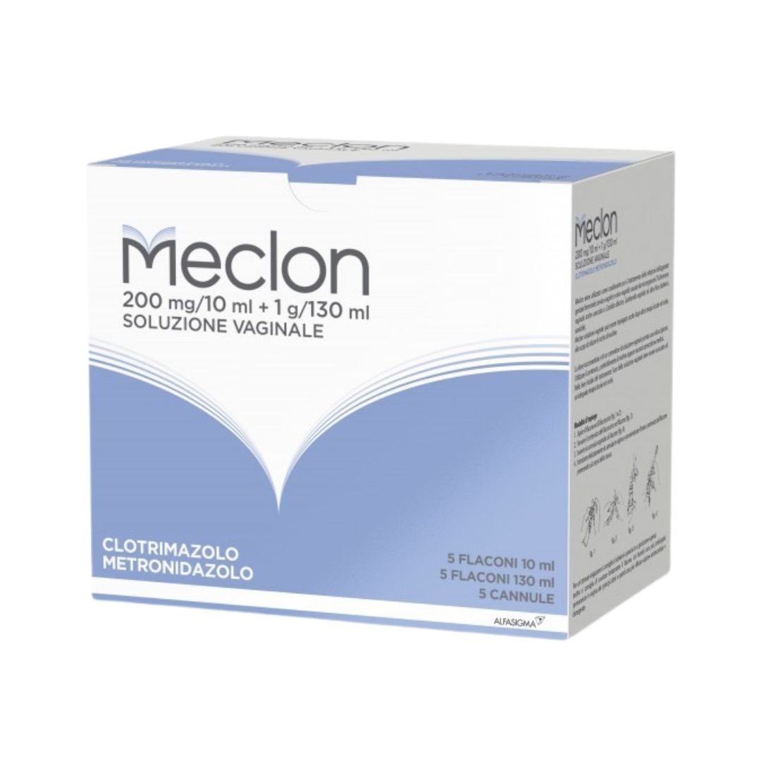 Meclon 200 Mg/10 Ml + 1 G/130 Ml Soluzione Vaginale 5 Flaconi 10 Ml + 5 Flaconi 130 Ml + 5 Cannule