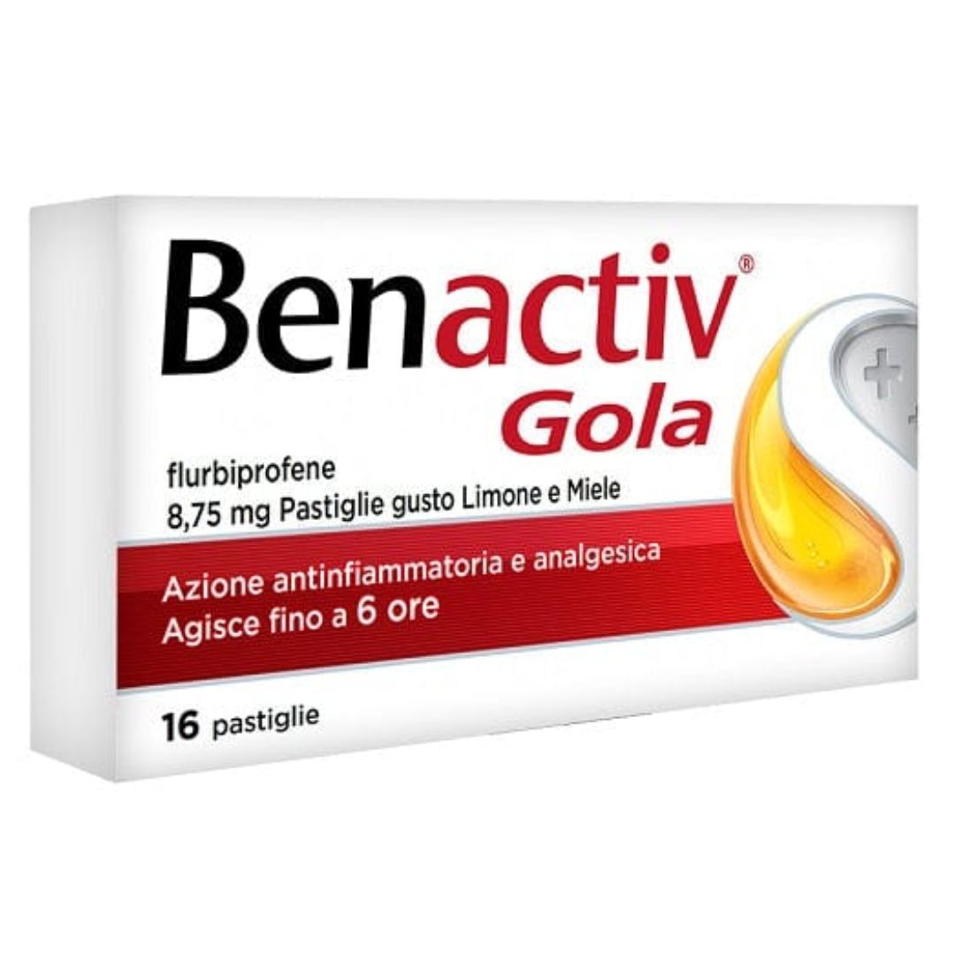 Benactiv Gola Gusto Limone e Miele 16 Pastiglie per il Mal di Gola