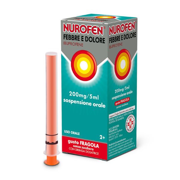 Nurofen Febbre D 200 Mg 5 Ml Sospensione Orale Gusto Fragola Senza Zucchero Flacone Da 100 Ml Con Siringa Dosatrice