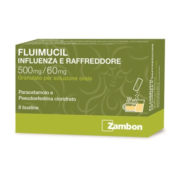 Fluimucil Influenza Raffr 500 Mg + 60 Mg Granulato Per Soluzione Orale 8 Bustine