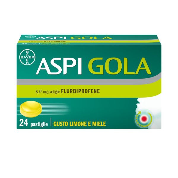 Aspi Gola Antinfiammatorio per Gola Infiammata e Mal di gola 24 caramelle Gusto Limone e Miele