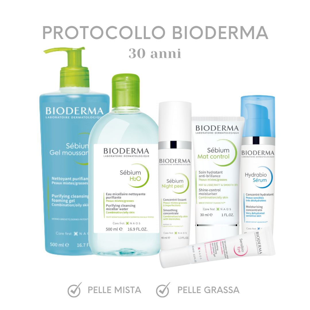 Skincare Protocollo Bioderma per Pelle da Mista a Grassa 30 Anni
