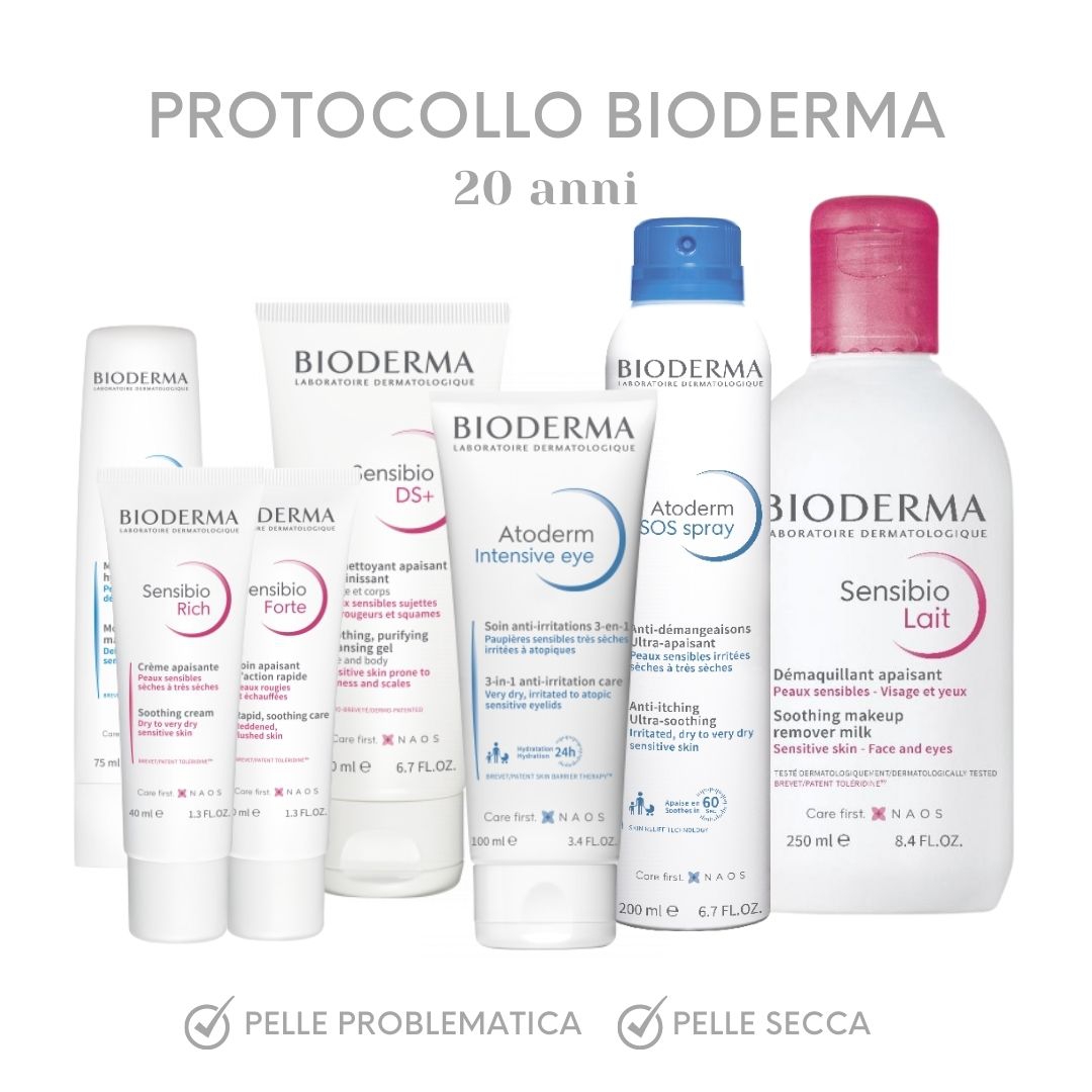 Skincare Protocollo Bioderma Pelle da Secca a Secca Problematica 20 Anni