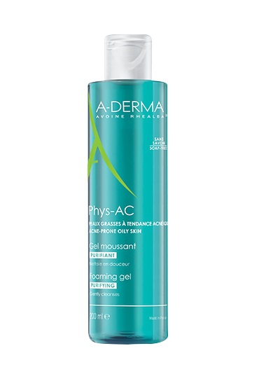A-Derma Phys-AC Gel Detergente Viso Delicato Purificante Pelle Grassa 200 ml
