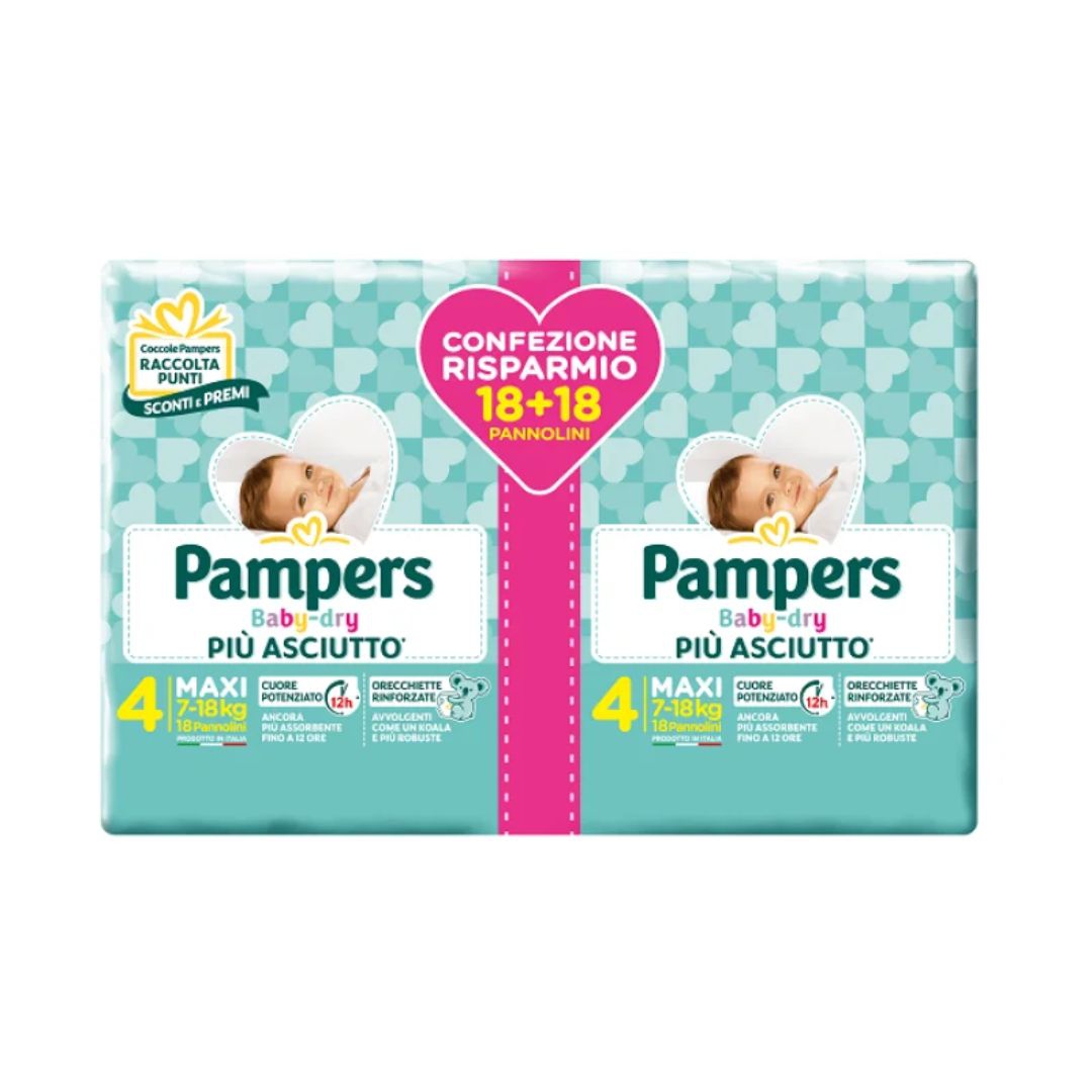 Pampers Baby Dry Duo Downcount Maxi 18+18 Pezzi