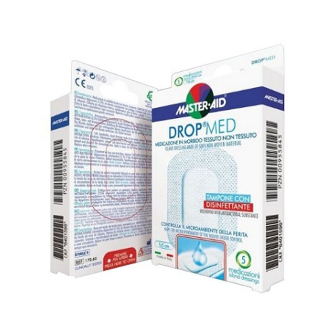 M aid Drop Med Medicazione Compressa Dermoattiva Ipoallergenica 5 Pezzi 10 5x15
