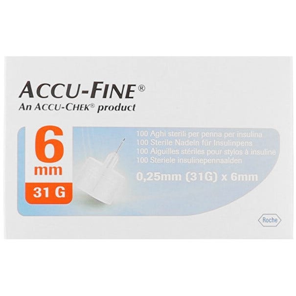Accu-fine Ago G31 6mm Aghi Sterili Per Penna Da Insulina 100 Pezzi