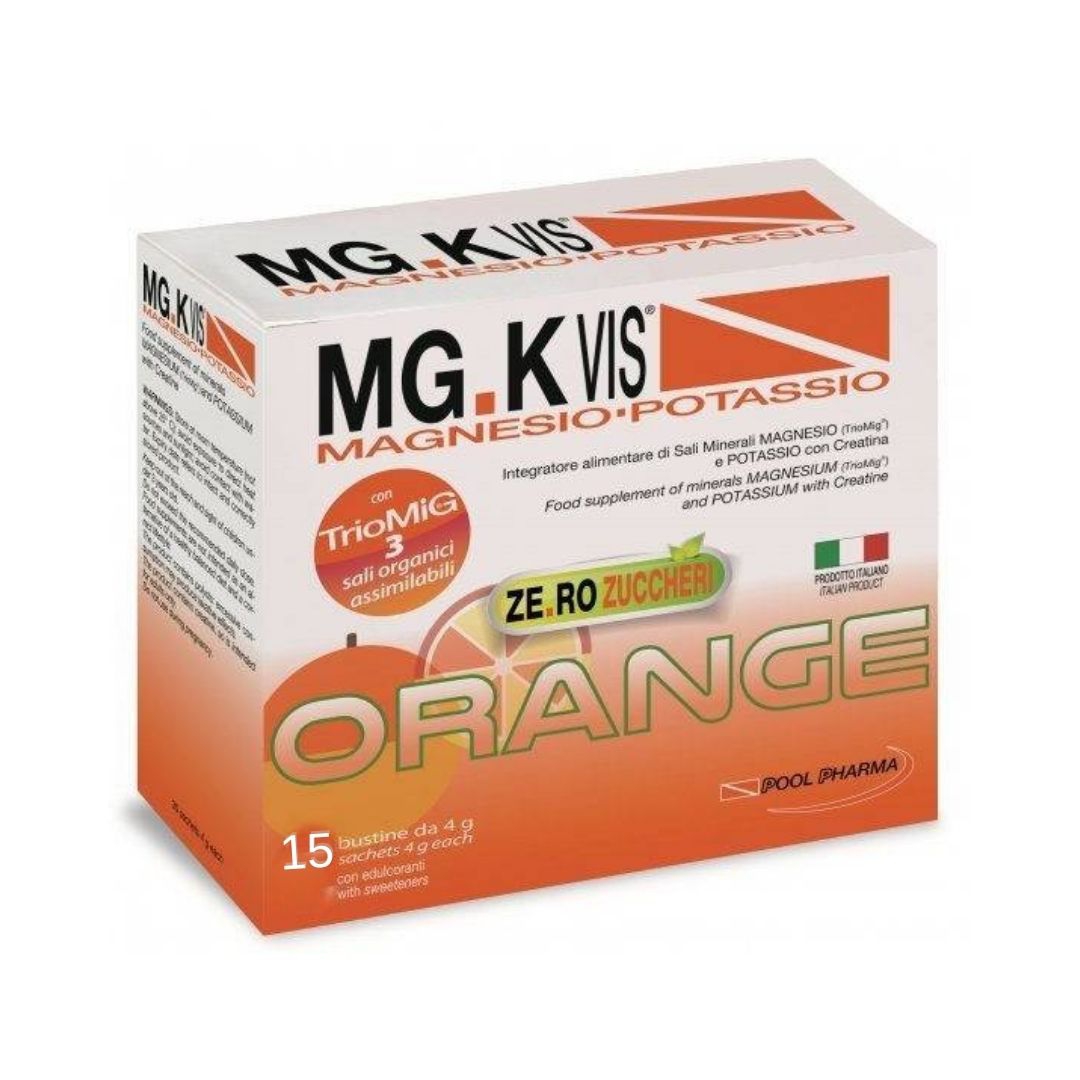 Mgk Vis Magnesio Potassio Orange Integratore Alimentare Zero Zuccheri 15 Bustine
