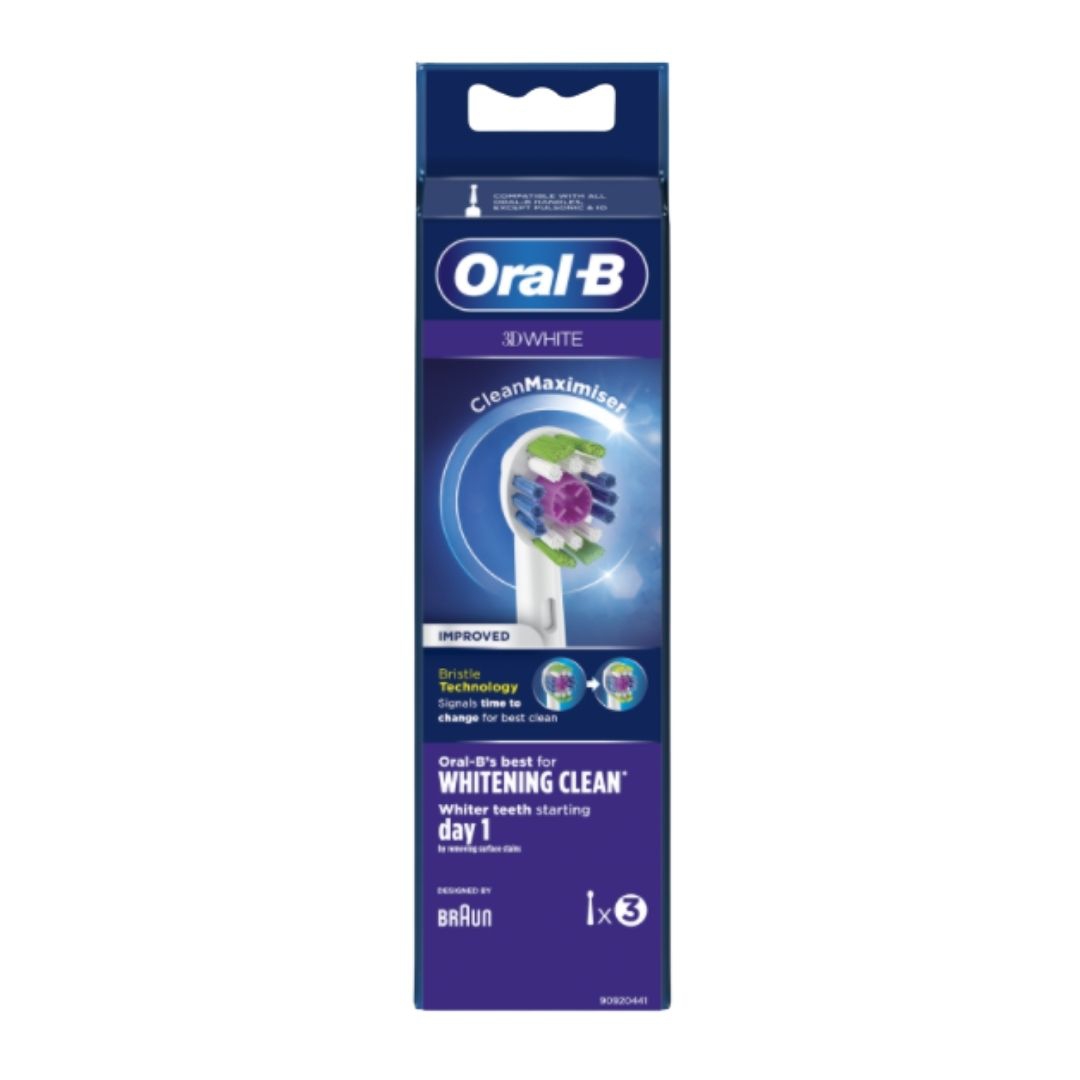Oralb Refill Eb-18-3 3D White Testine di Ricambio Con Clean Maximiser 3 Pezzi