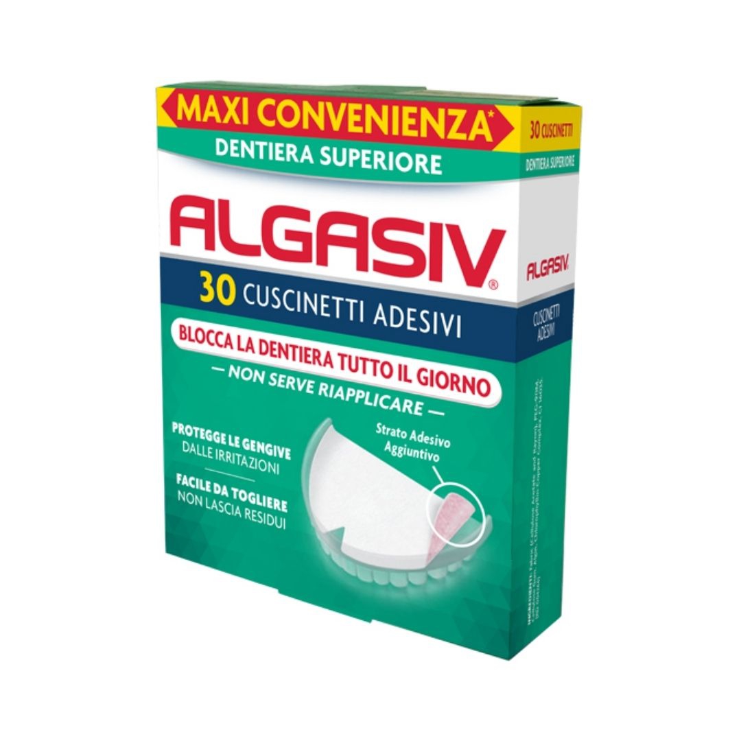 Algasiv Adesivo per Protesi Dentaria superiore 30 Cuscinetti Adesivi